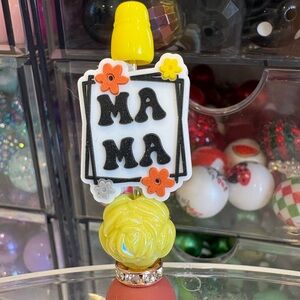 Handcrafted Colorful 'MAMA' Beaded Pen with Floral Accents